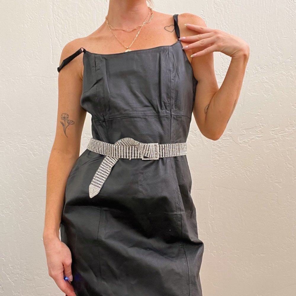 Vintage 1990's/Y2K Black 100% Leather Sheath Dress